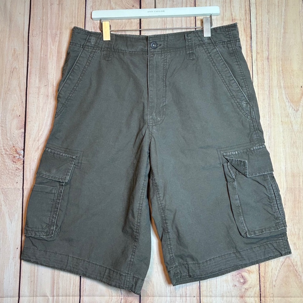 VTG Y2K No Boundaries Cargo Shorts Men 36 Olive Bark Ripstop Cotton Gorpcore 90s